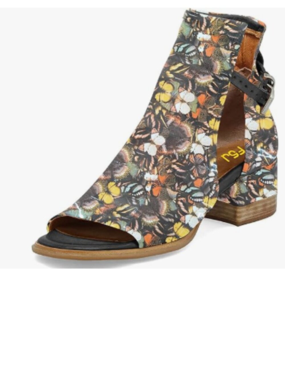 FSJ Butterfly Print Open Toe Cut Out Buckle Ankle Boot Block Low Heel Sandal